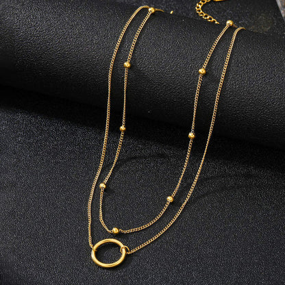 "Dual Layered Chain Hoop Pendant" Necklace- 18K Premium Gold Plated