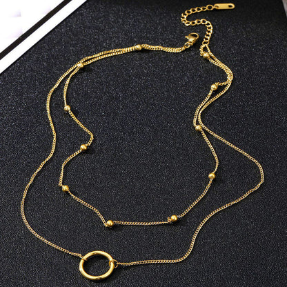 "Dual Layered Chain Hoop Pendant" Necklace- 18K Premium Gold Plated