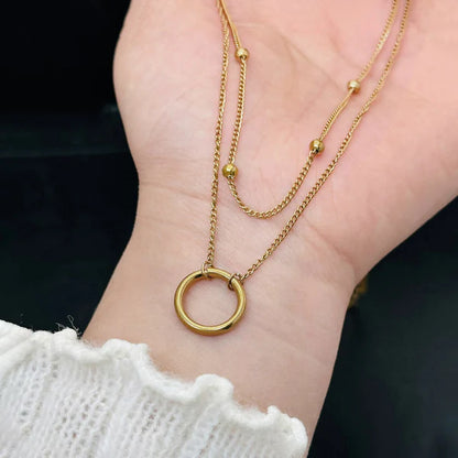 "Dual Layered Chain Hoop Pendant" Necklace- 18K Premium Gold Plated