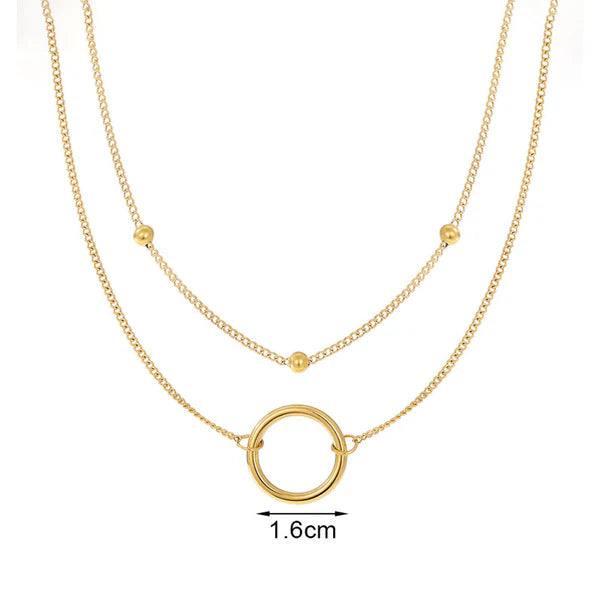 "Dual Layered Chain Hoop Pendant" Necklace- 18K Premium Gold Plated