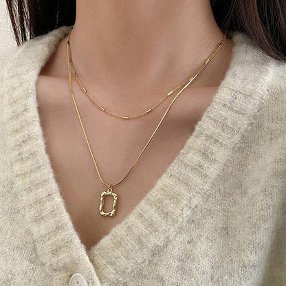 "Dual Strand Geometric" Necklace- 18K Premium Gold Plated