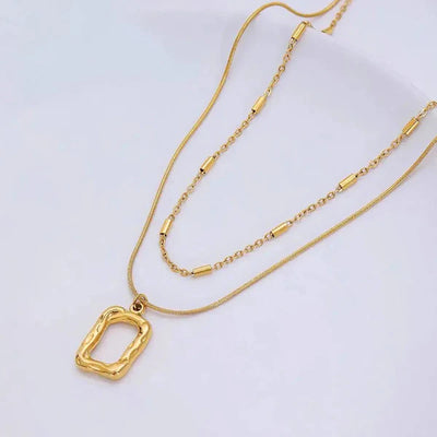 "Dual Strand Geometric" Necklace- 18K Premium Gold Plated