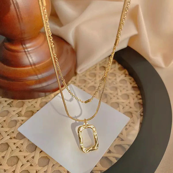 "Dual Strand Geometric" Necklace- 18K Premium Gold Plated