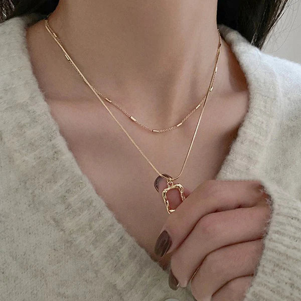 "Dual Strand Geometric" Necklace- 18K Premium Gold Plated