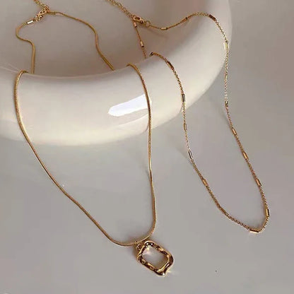 "Dual Strand Geometric" Necklace- 18K Premium Gold Plated