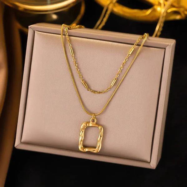 "Dual Strand Geometric" Necklace- 18K Premium Gold Plated