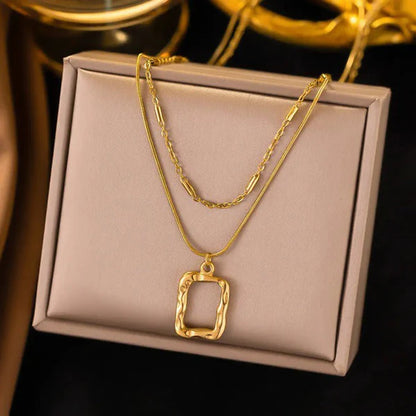 "Dual Strand Geometric" Necklace- 18K Premium Gold Plated