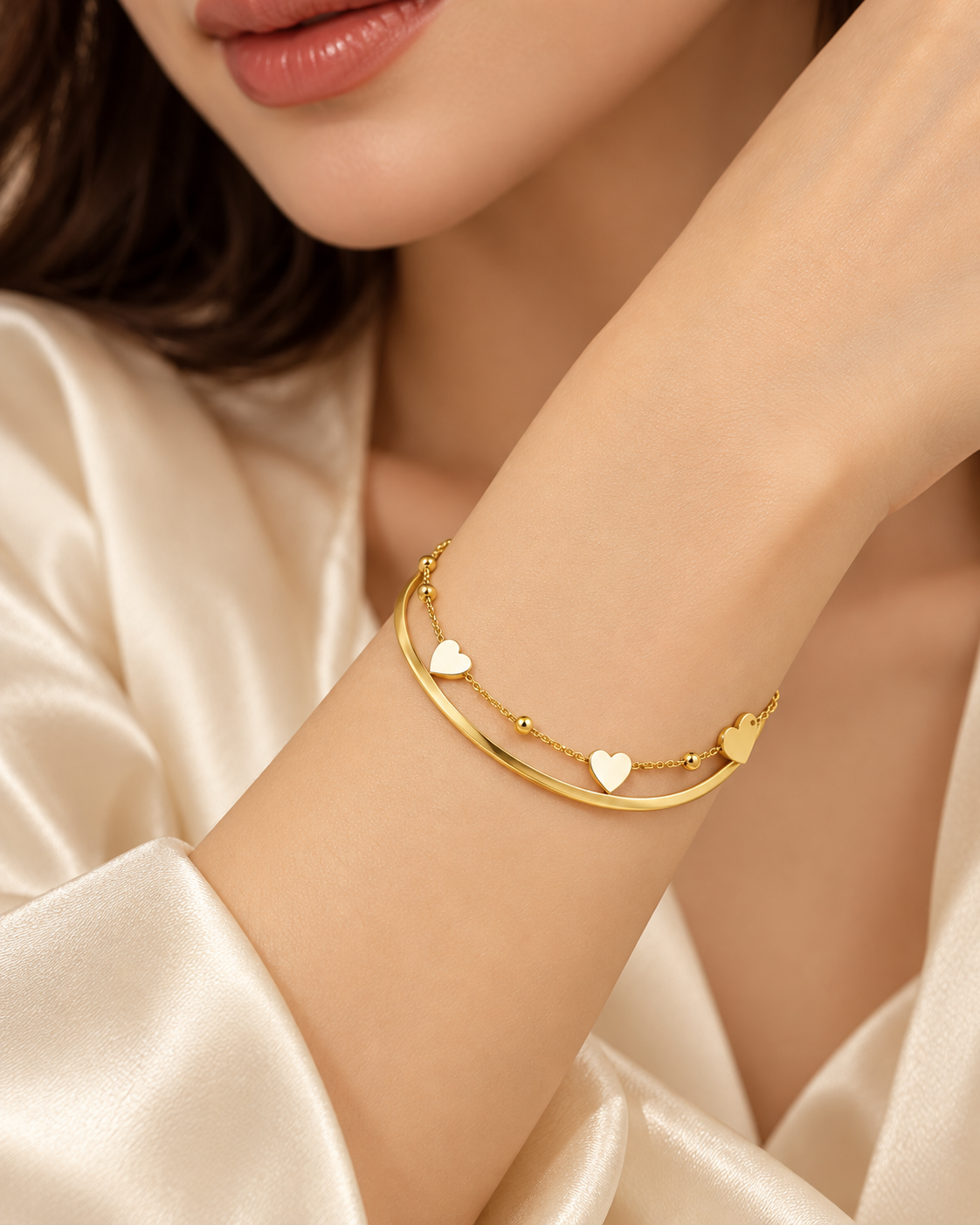 Golden Heart Layered Bracelet