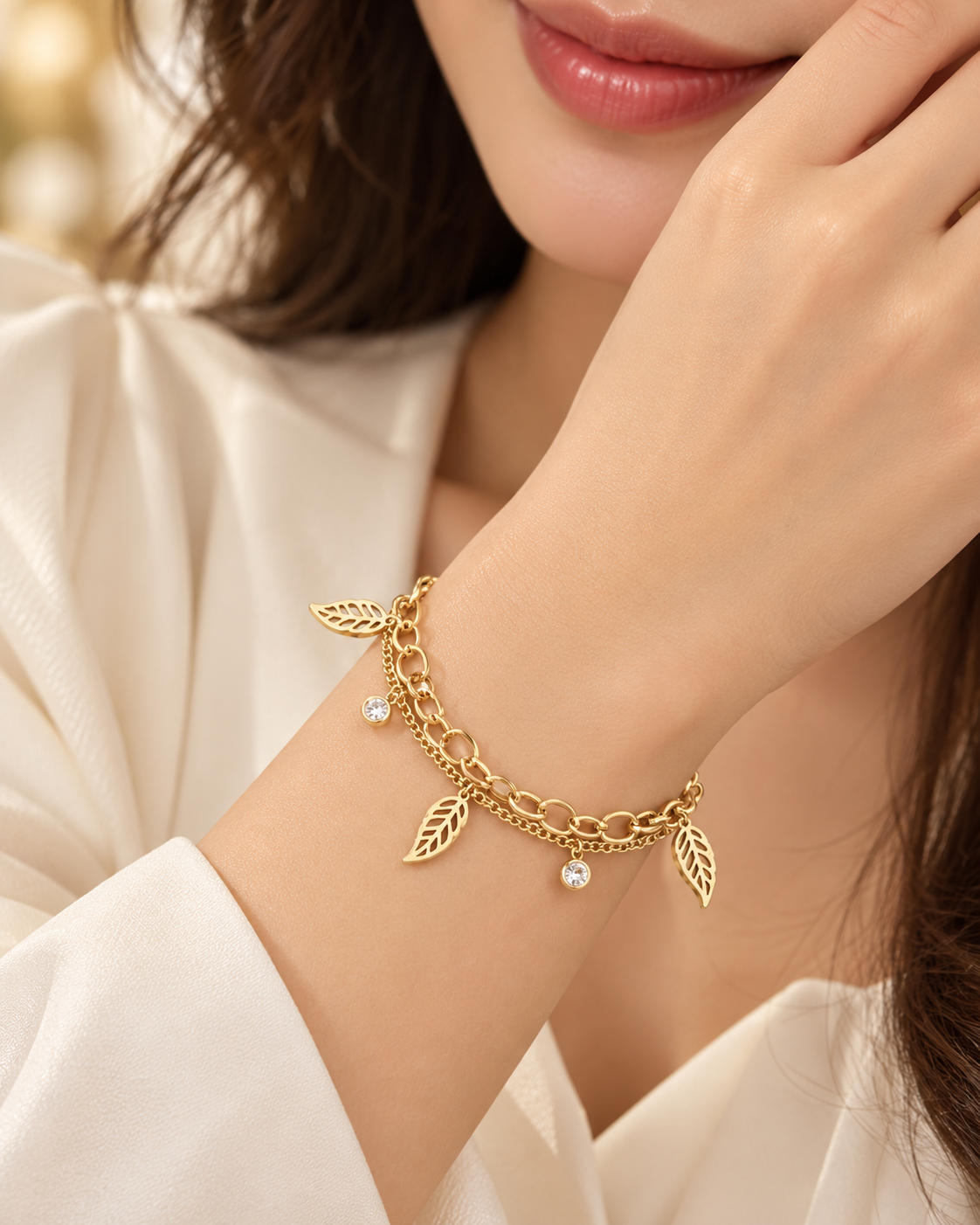 Gold Leaf Charm Bracelet