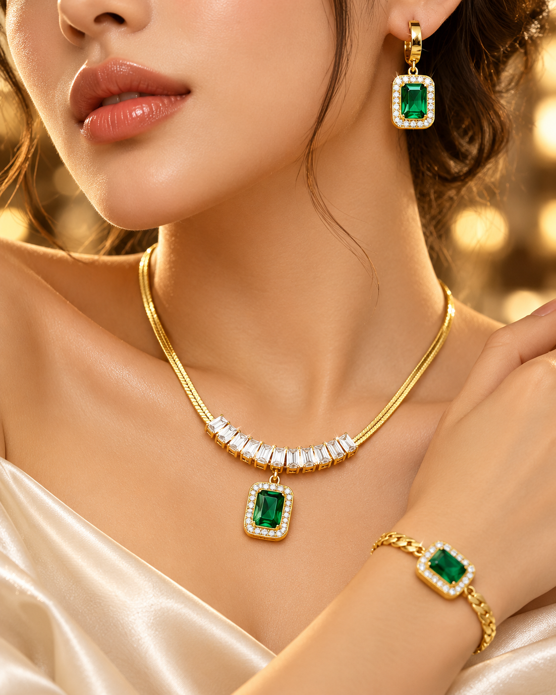 Eliana Emerald-Tone Gold Necklace &amp; Earrings Set