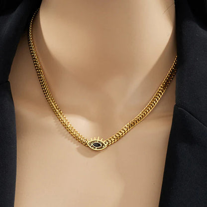 "Evil Eye themed Black CZ" Nacklace - 18K Premium Gold Plated