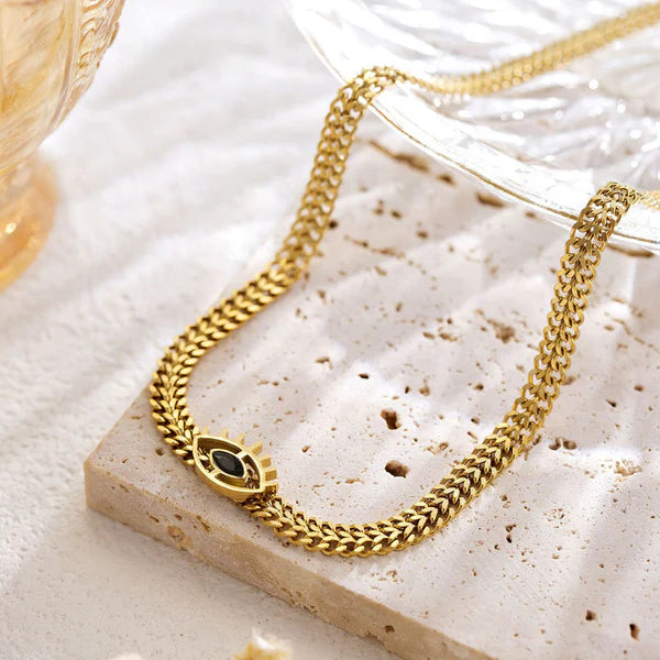 "Evil Eye themed Black CZ" Nacklace - 18K Premium Gold Plated