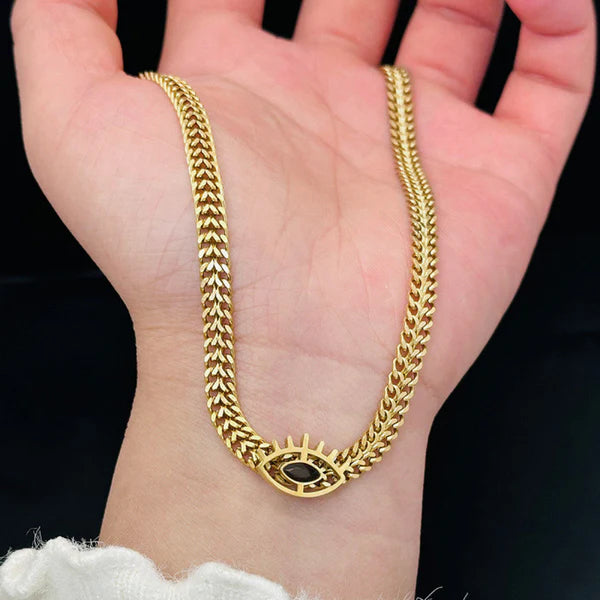 "Evil Eye themed Black CZ" Nacklace - 18K Premium Gold Plated