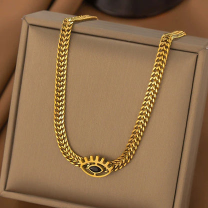 "Evil Eye themed Black CZ" Nacklace - 18K Premium Gold Plated