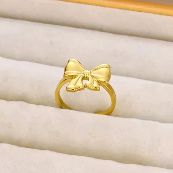"Bow Themed Adjustable Finger" Ring- 18K Premium Gold Plated
