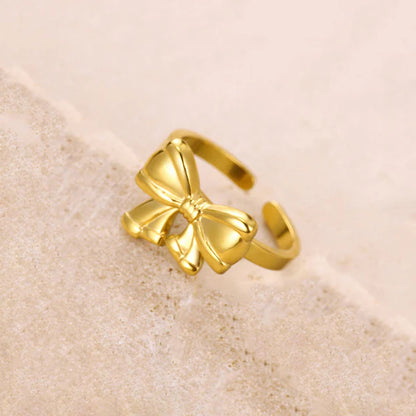 "Bow Themed Adjustable Finger" Ring- 18K Premium Gold Plated