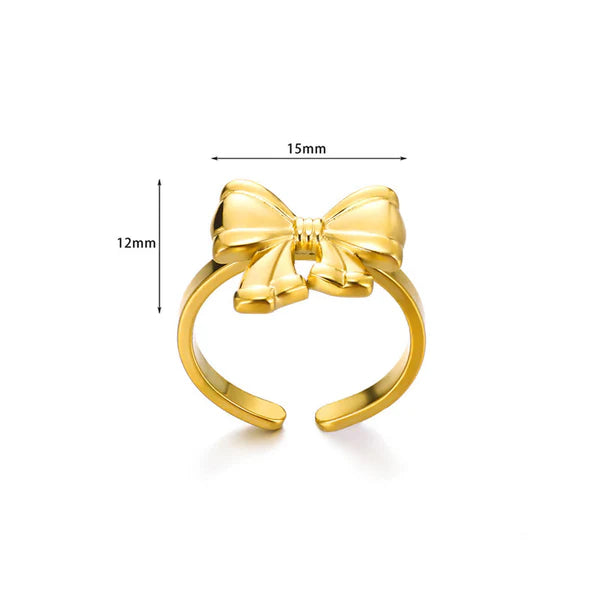 "Bow Themed Adjustable Finger" Ring- 18K Premium Gold Plated