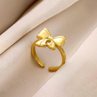 "Bow Themed Adjustable Finger" Ring- 18K Premium Gold Plated