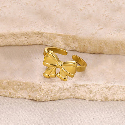 "Bow Themed Adjustable Finger" Ring- 18K Premium Gold Plated