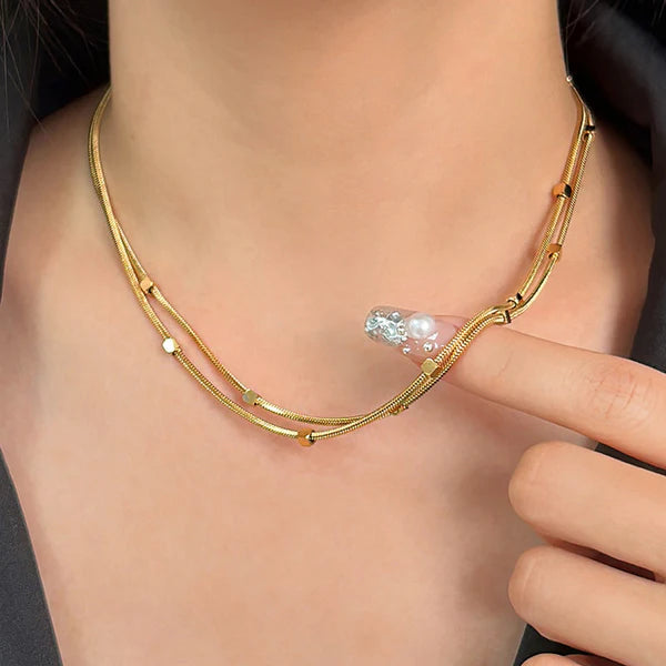 "Geometric Dual Strand" Necklace- 18K Premium Gold Plated