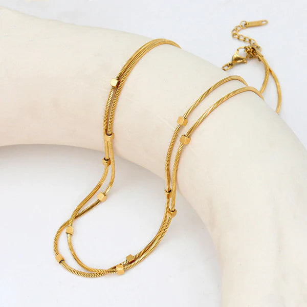 "Geometric Dual Strand" Necklace- 18K Premium Gold Plated
