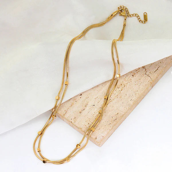 "Geometric Dual Strand" Necklace- 18K Premium Gold Plated