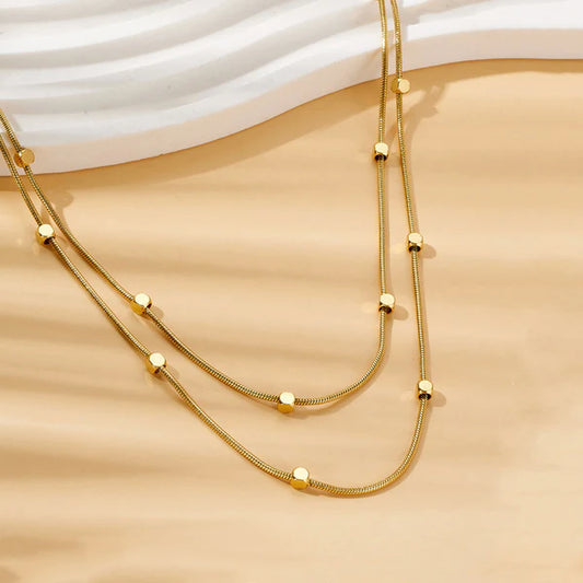 "Geometric Dual Strand" Necklace – 18K Premium Gold Plated