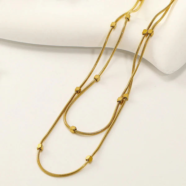 "Geometric Dual Strand" Necklace- 18K Premium Gold Plated
