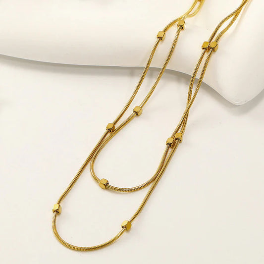 "Geometric Dual Strand" Necklace – 18K Premium Gold Plated