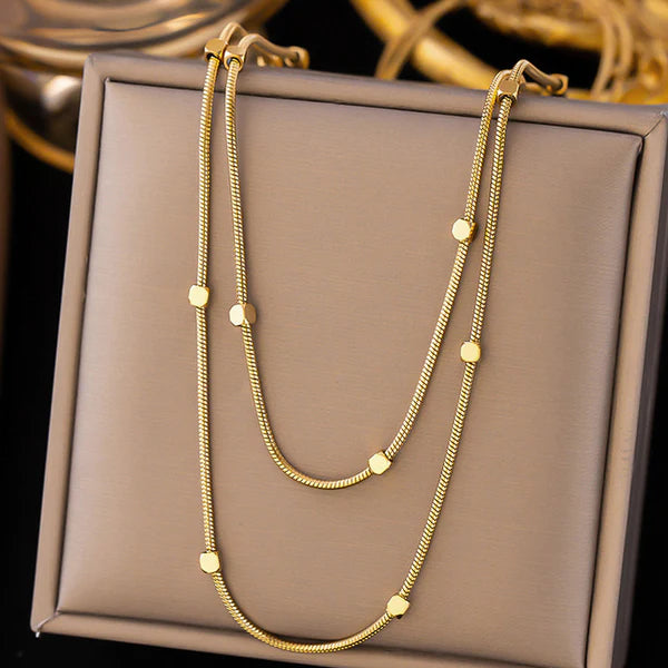 "Geometric Dual Strand" Necklace- 18K Premium Gold Plated