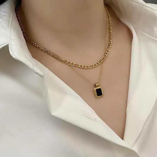 "Geometric Dual Strand" Necklace – 18K Premium Gold Plated