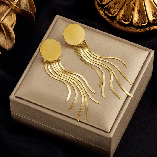 "Geometric Statement Tassel" Earrings – 18K Premium Gold Plated