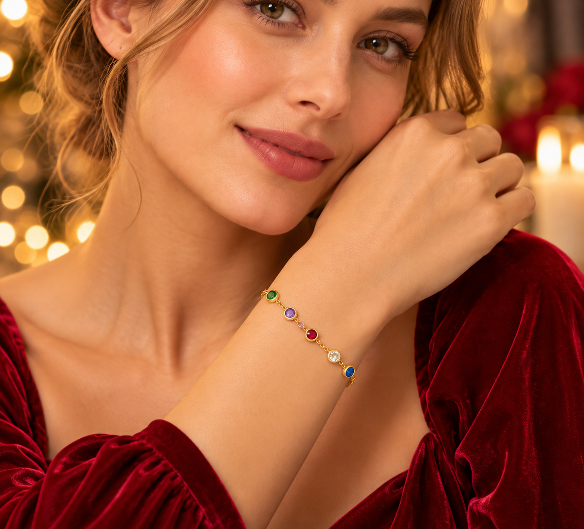 Multicolor Stone Gold-Plated Chain Bracelet