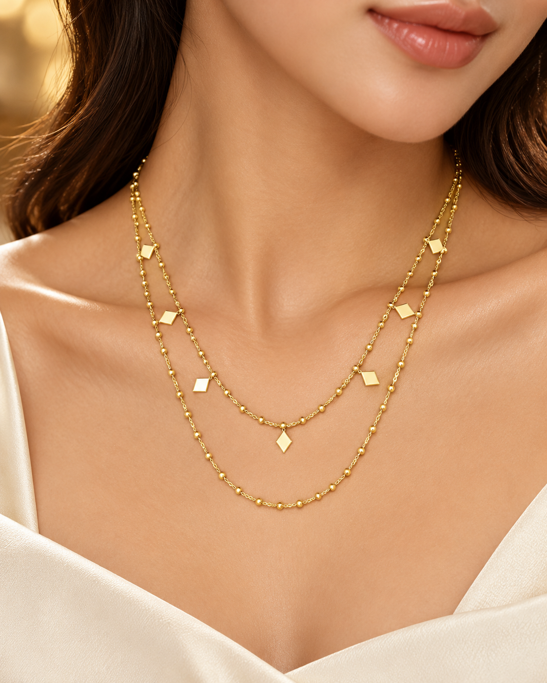 Layered Gold Geometric Charm Necklace