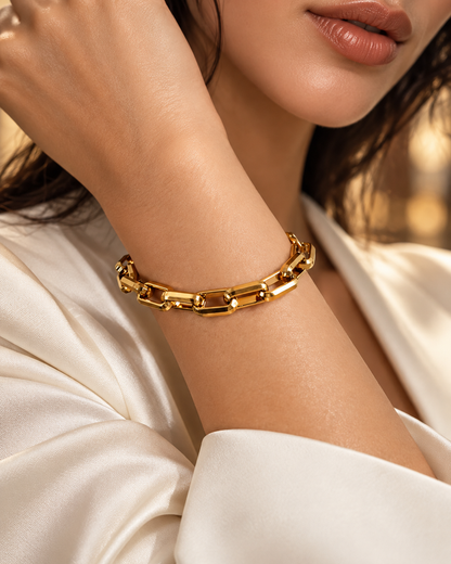 Luxe Rectangular Link 18K Gold-Plated Bracelet