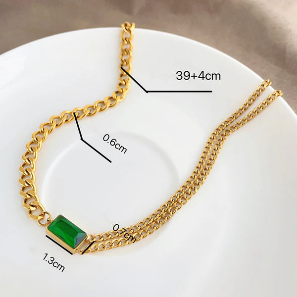 "Green Geometric Pendant" Necklace- 18K Premium Gold Plated