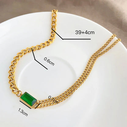"Green Geometric Pendant" Necklace- 18K Premium Gold Plated