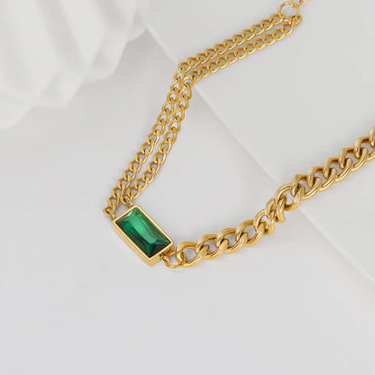 "Green Geometric Pendant" Necklace- 18K Premium Gold Plated