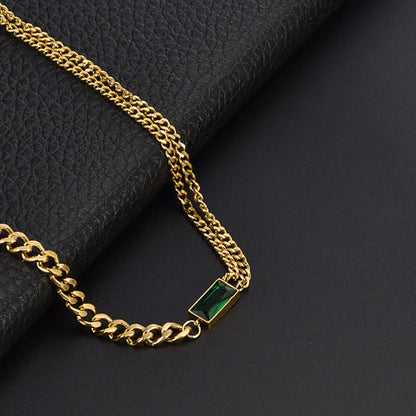 "Green Geometric Pendant" Necklace- 18K Premium Gold Plated