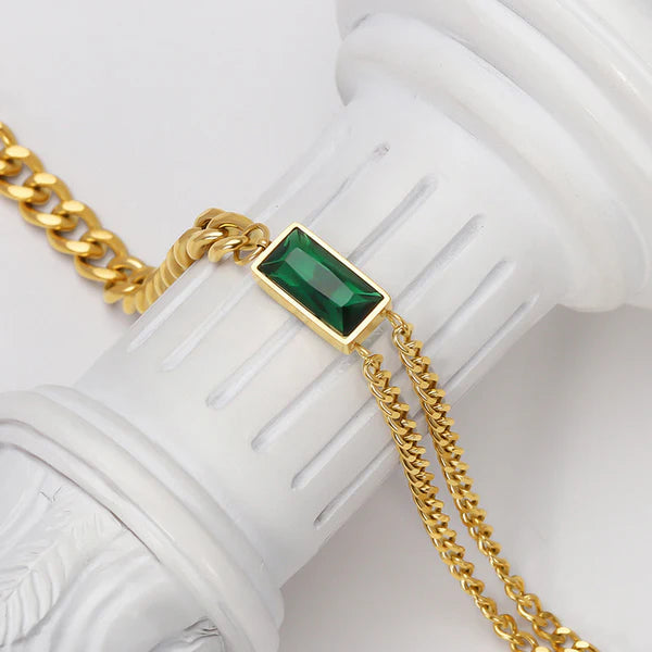 "Green Geometric Pendant" Necklace- 18K Premium Gold Plated
