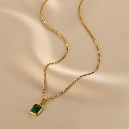 "Green Geometric Pendant" Necklace- 18K Premium Gold Plated