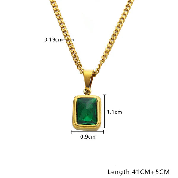 "Green Geometric Pendant" Necklace- 18K Premium Gold Plated