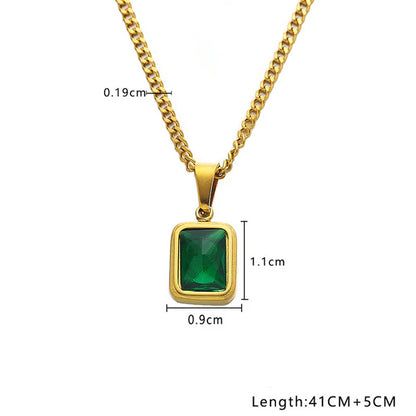 "Green Geometric Pendant" Necklace- 18K Premium Gold Plated