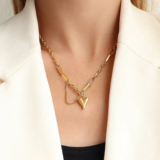 "Heart Themed Rope Chain" Necklace – 18K Premium Gold Plated