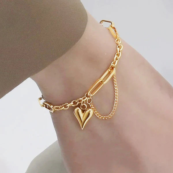 "Heart Themed Charm" Bracelet- 18K Premium Gold Plated