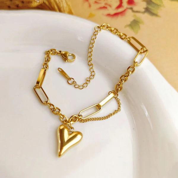 "Heart Themed Charm" Bracelet- 18K Premium Gold Plated