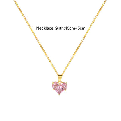 "Pink Heart Themed CZ Pendant" Necklace- 18K Premium Gold Plated