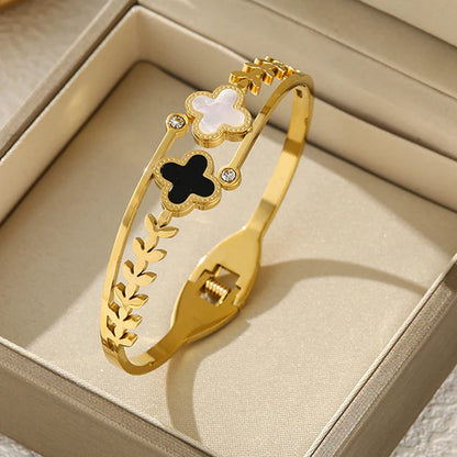 "Mother of Pearls Two Clover Leaf Irish Design" Bracelet- 18K Premium Gold Plated