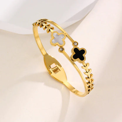 "Mother of Pearls Two Clover Leaf Irish Design" Bracelet- 18K Premium Gold Plated