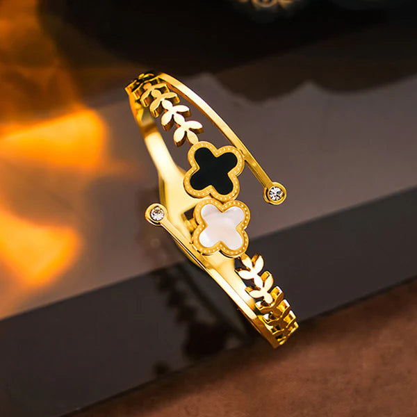 "Mother of Pearls Two Clover Leaf Irish Design" Bracelet- 18K Premium Gold Plated